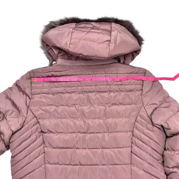 Kenneth Cole Womens Dusty Rose Chevron Quilted Down Long Puffer Jacket Sz L - Picture 13 of 13